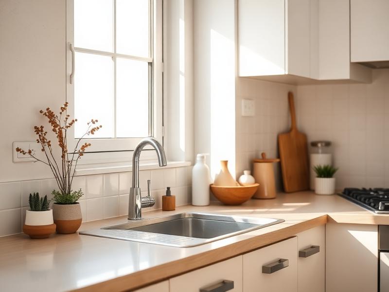 Cuisine lumineuse d'un appartement rénové