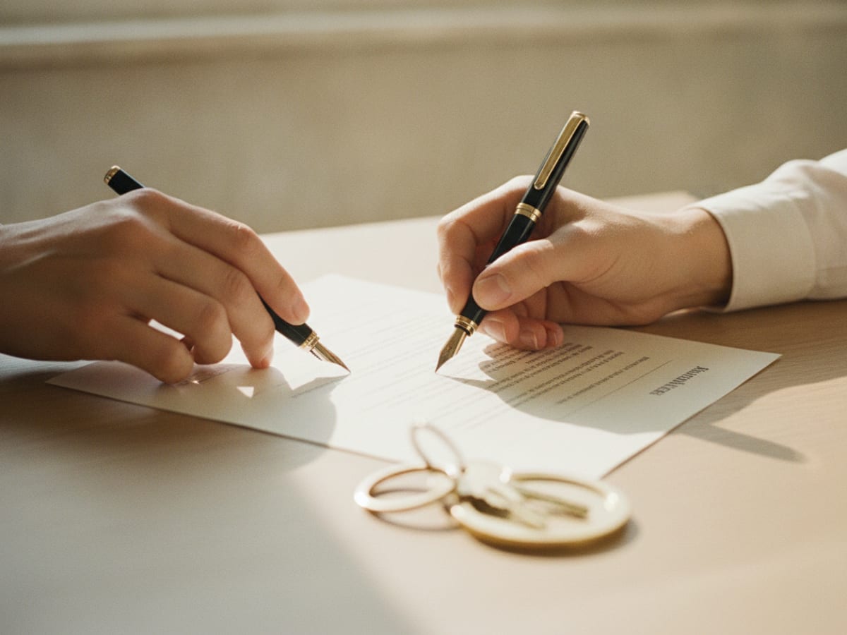 Signature d'un bail au stylo doré